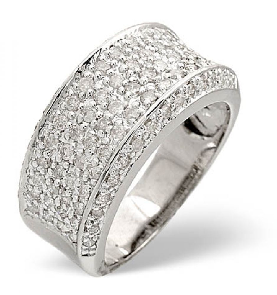 Pave Set Ring 0.94ct Diamond 9ct White Gold