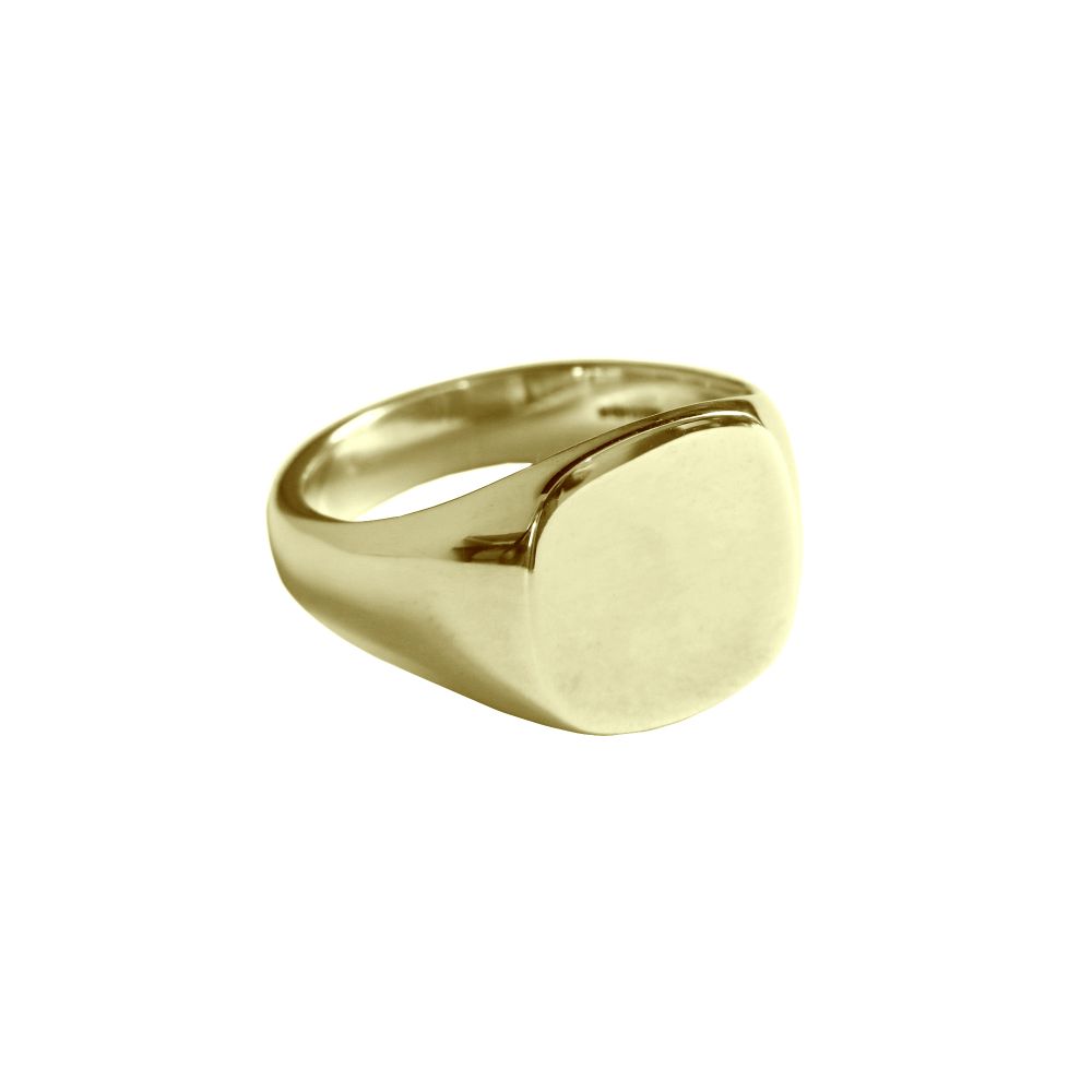 9ct Yellow Gold Cushion shaped Signet Rings 12x11mm 7.6g