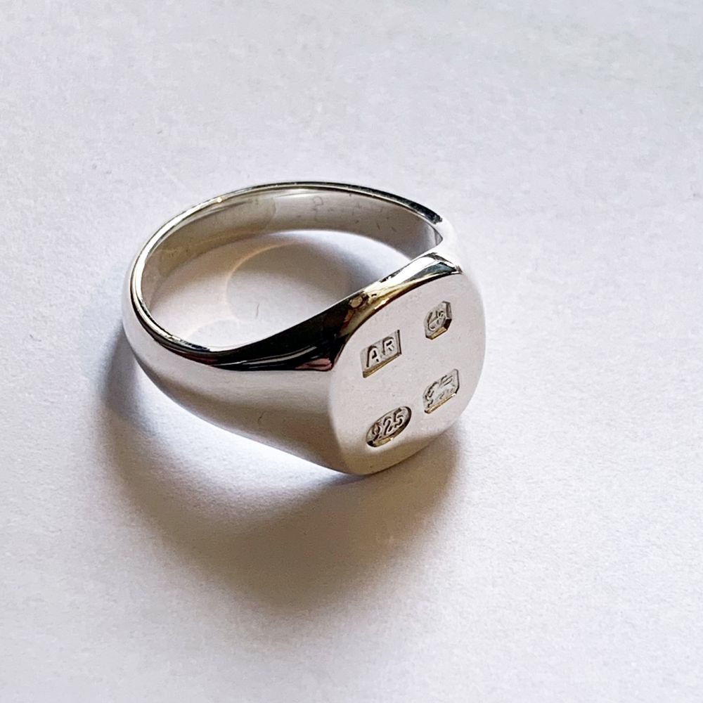 Feature Hallmarked 925 Sterling Silver Cushion Signet Rings