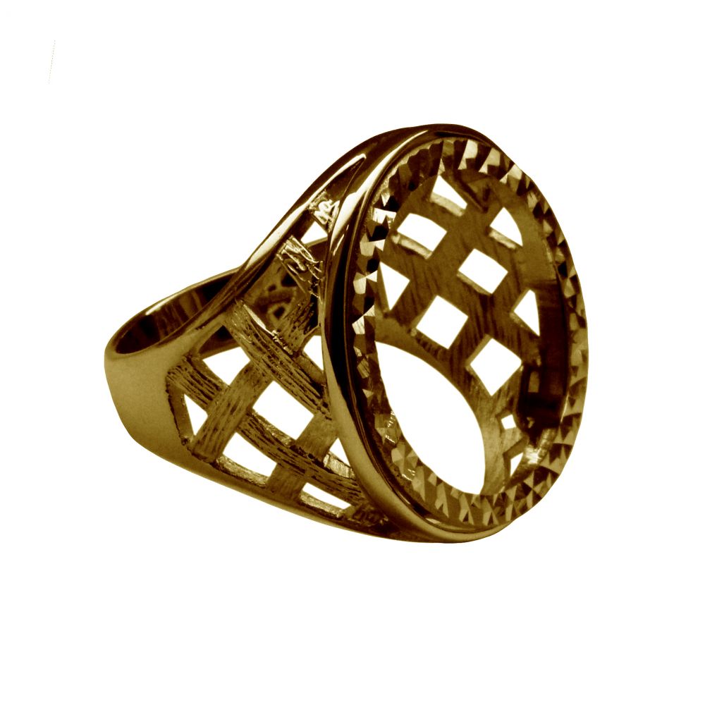 9ct Yellow Gold Lattice Half Sovereign Ring Mount