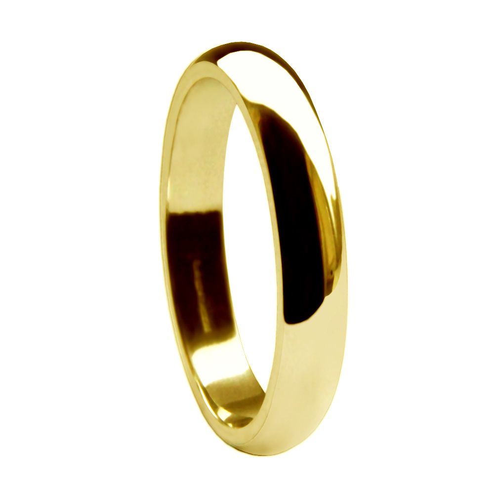 3mm 18ct Yellow Gold Heavy D-Shape Wedding Rings Bands