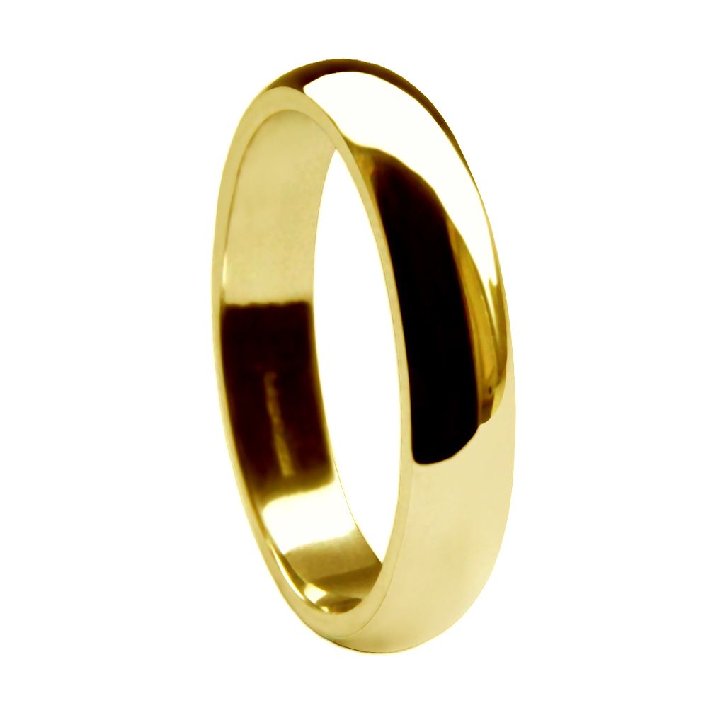 4mm 18ct Yellow Gold Heavy D-Shape Wedding Rings Bands