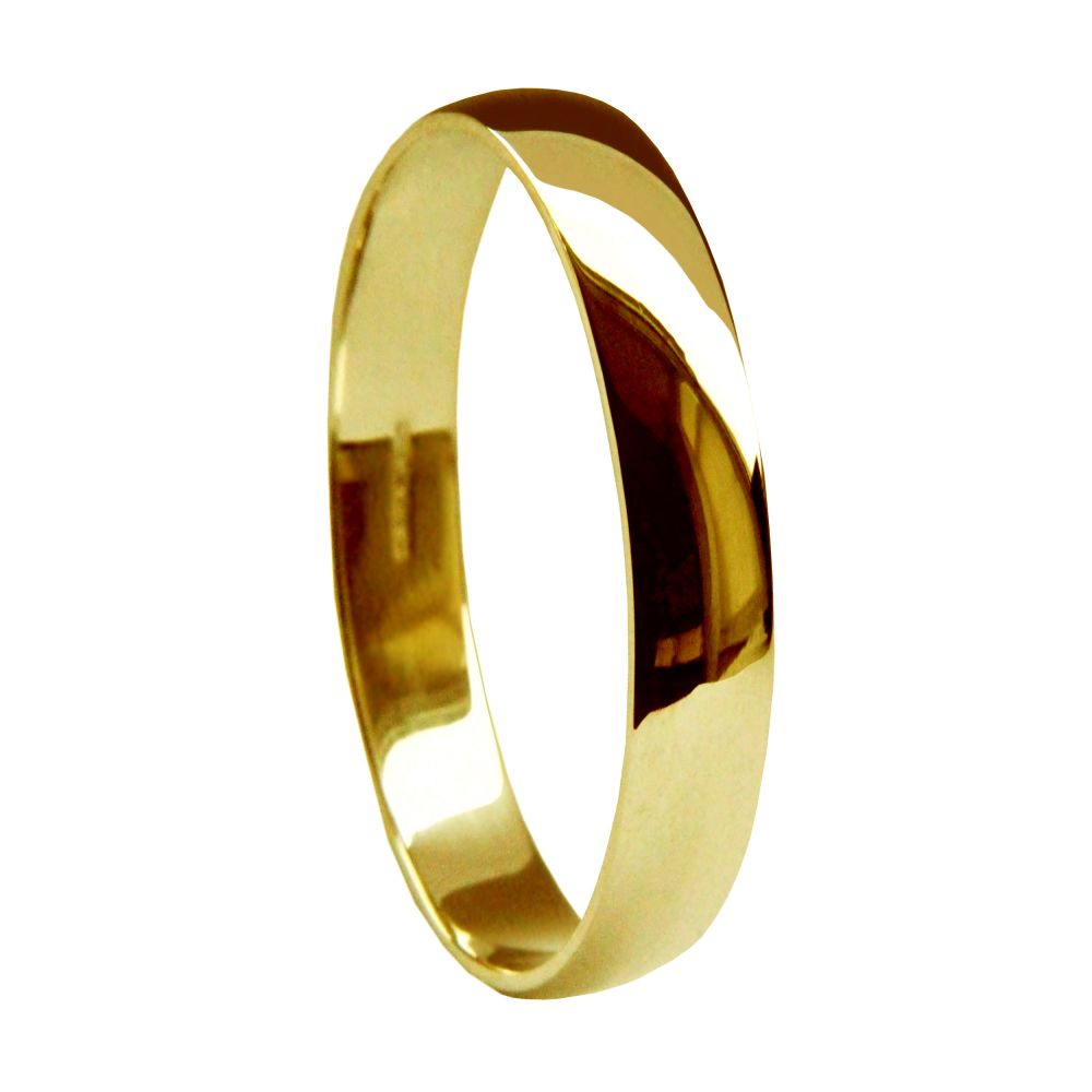3mm 18ct Yellow Gold Light D-Shape Wedding Rings Bands