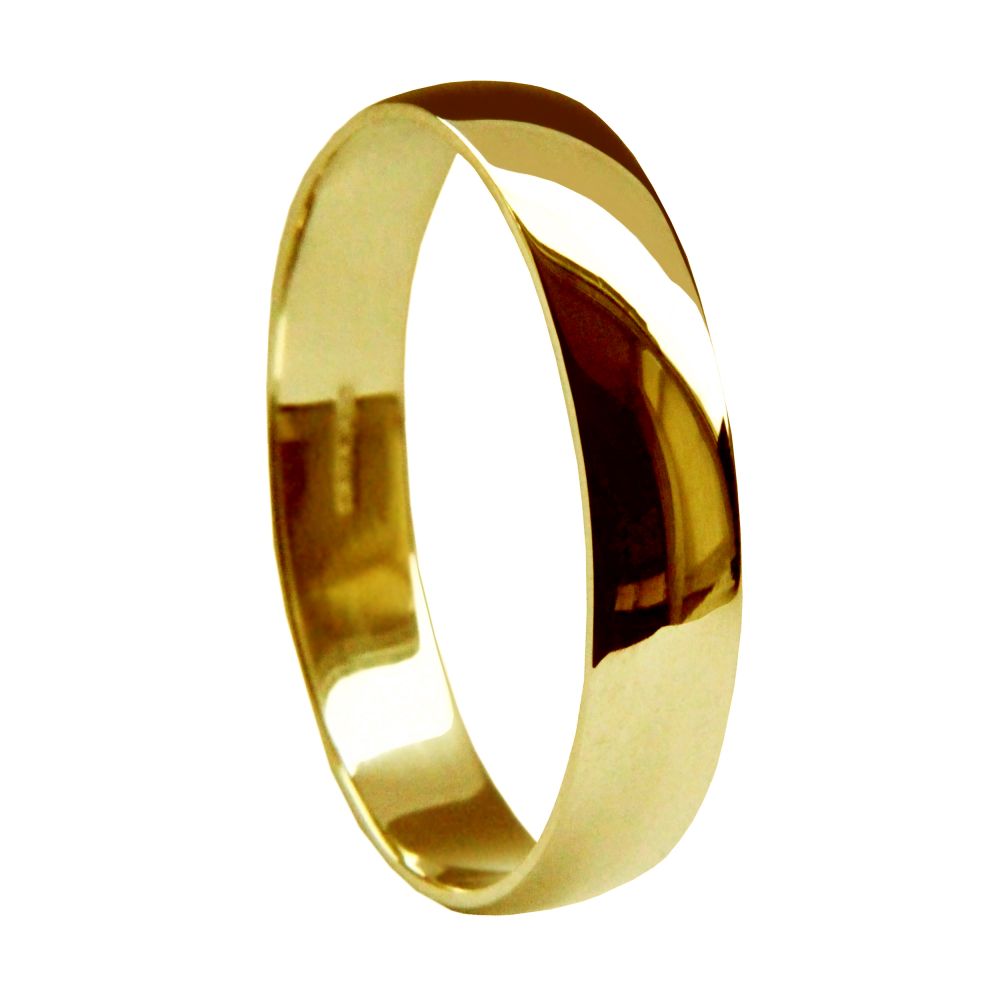 4mm 18ct Yellow Gold Light D-Shape Wedding Rings Bands