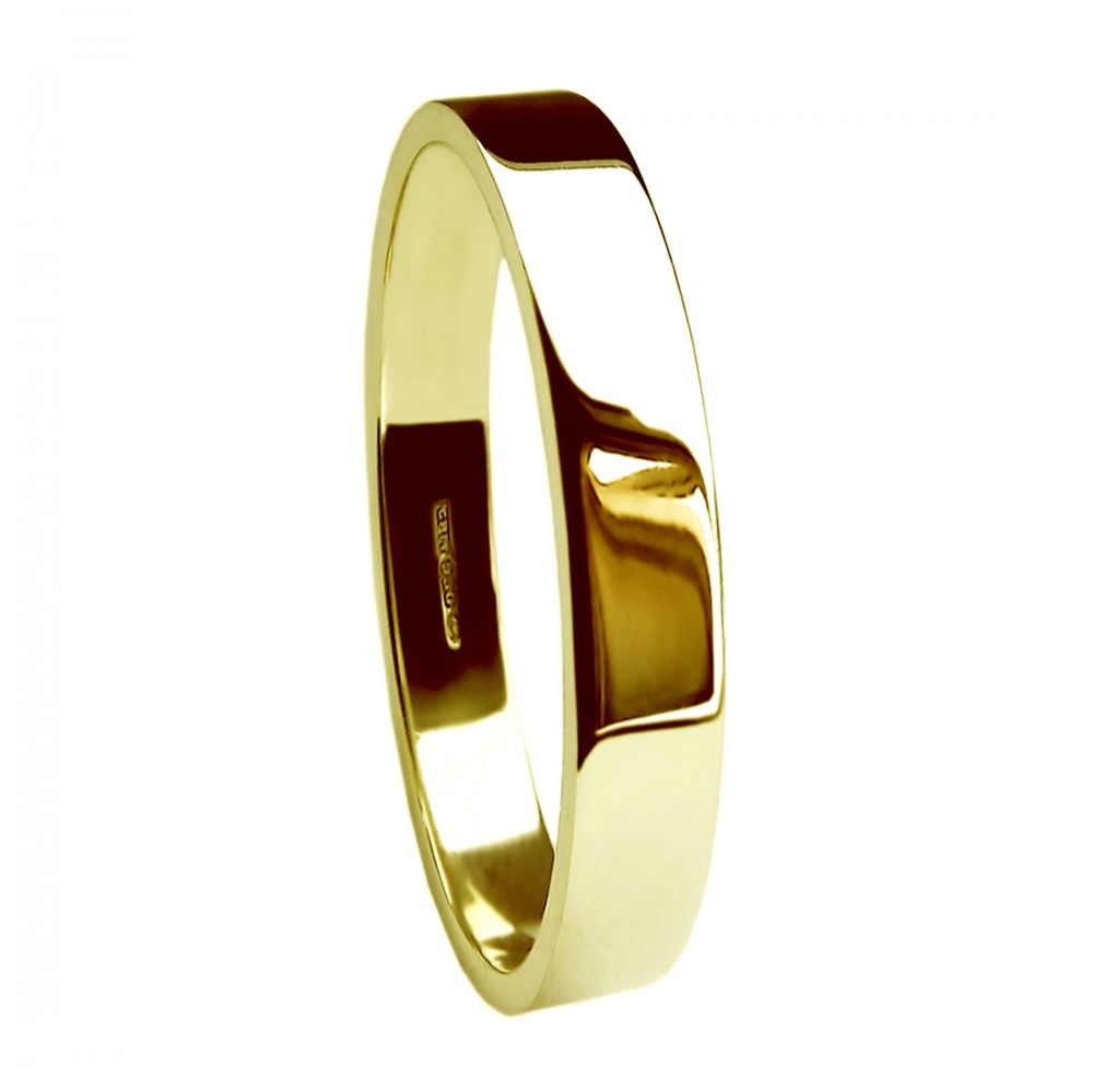 3mm 18ct Yellow Gold Heavy Flat Profile Wedding Rings Bands