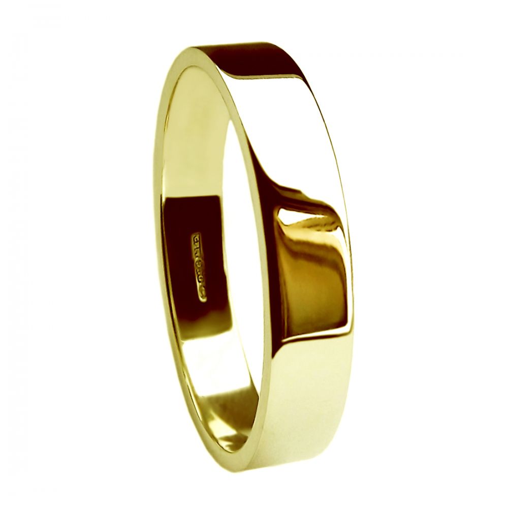 4mm 18ct Yellow Gold Heavy Flat Profile Wedding Rings Bands