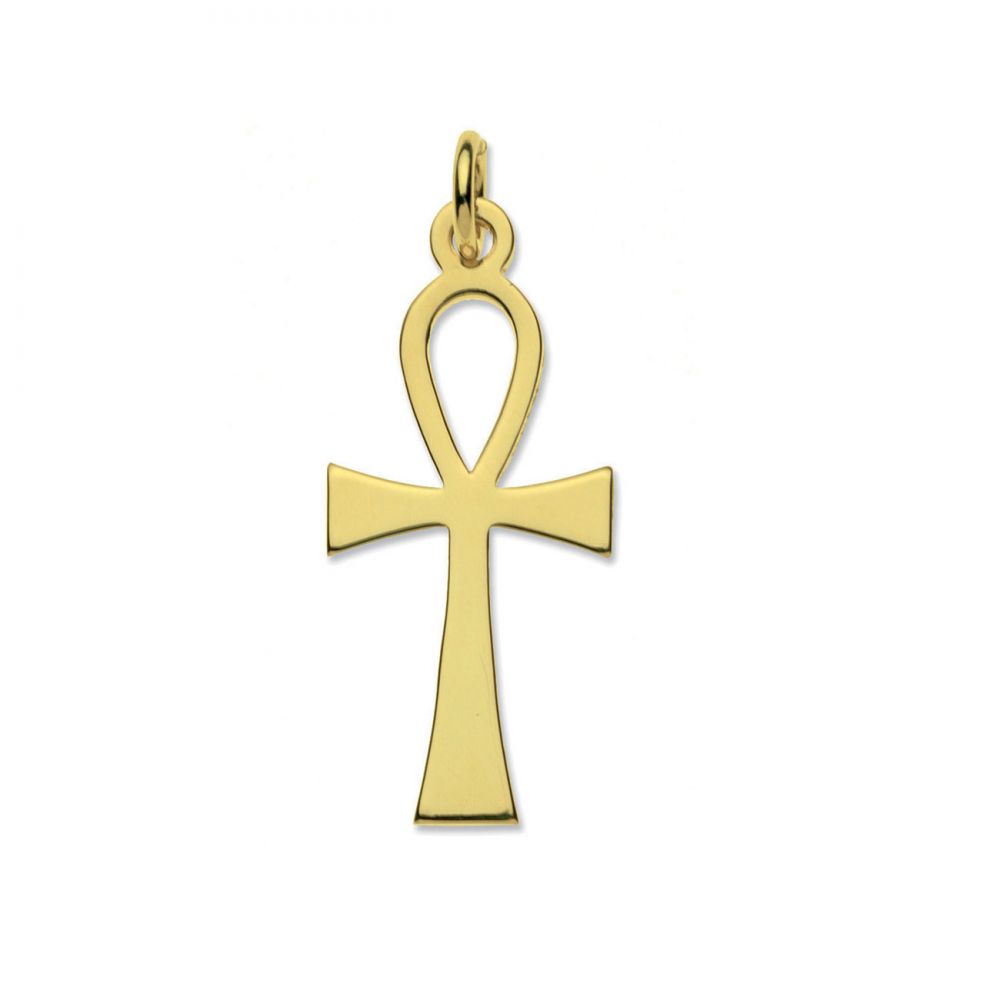 9ct Solid Gold Ankh Cross & Optional Diamond Cut Fine Hanging Belcher Chain