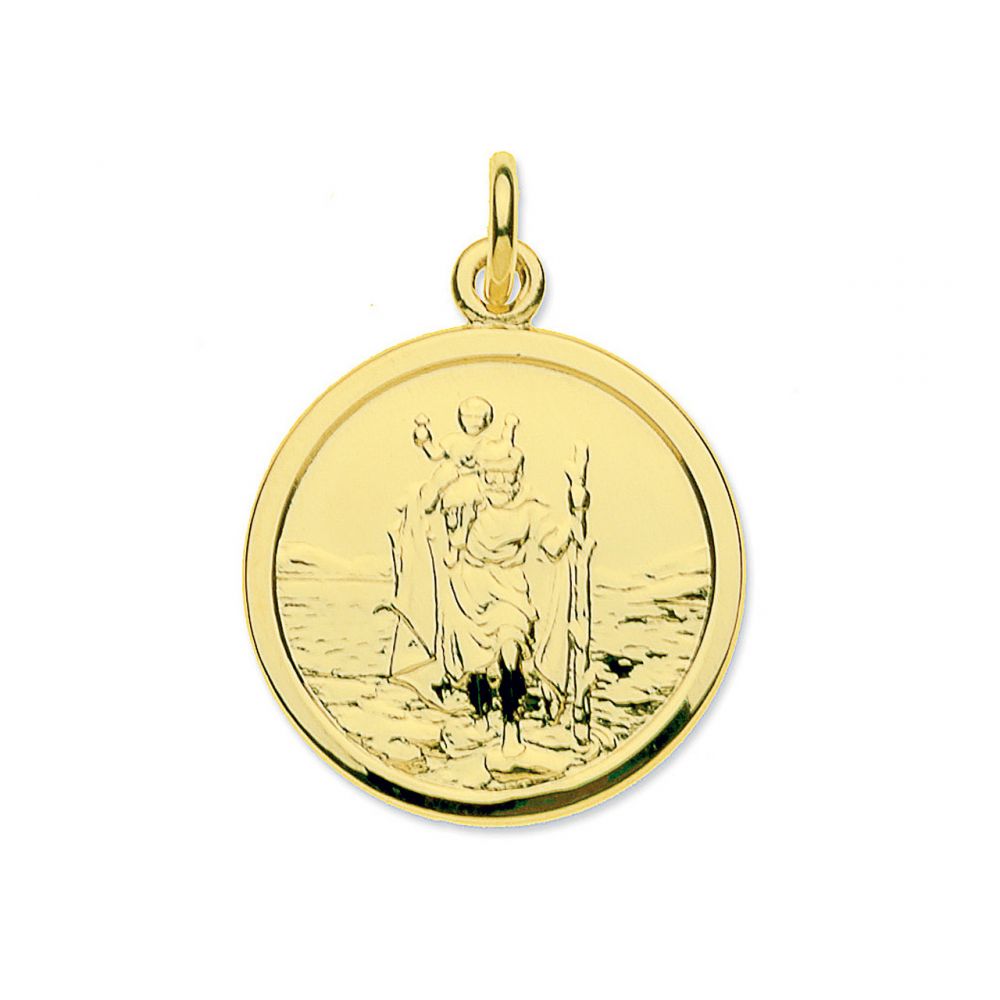 9ct Yellow Gold Medium Round St Christopher Pendant & Optional Chain