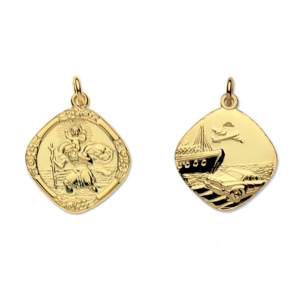 9ct Yellow Gold Medium Reversible St Christopher Pendant & Optional Chain