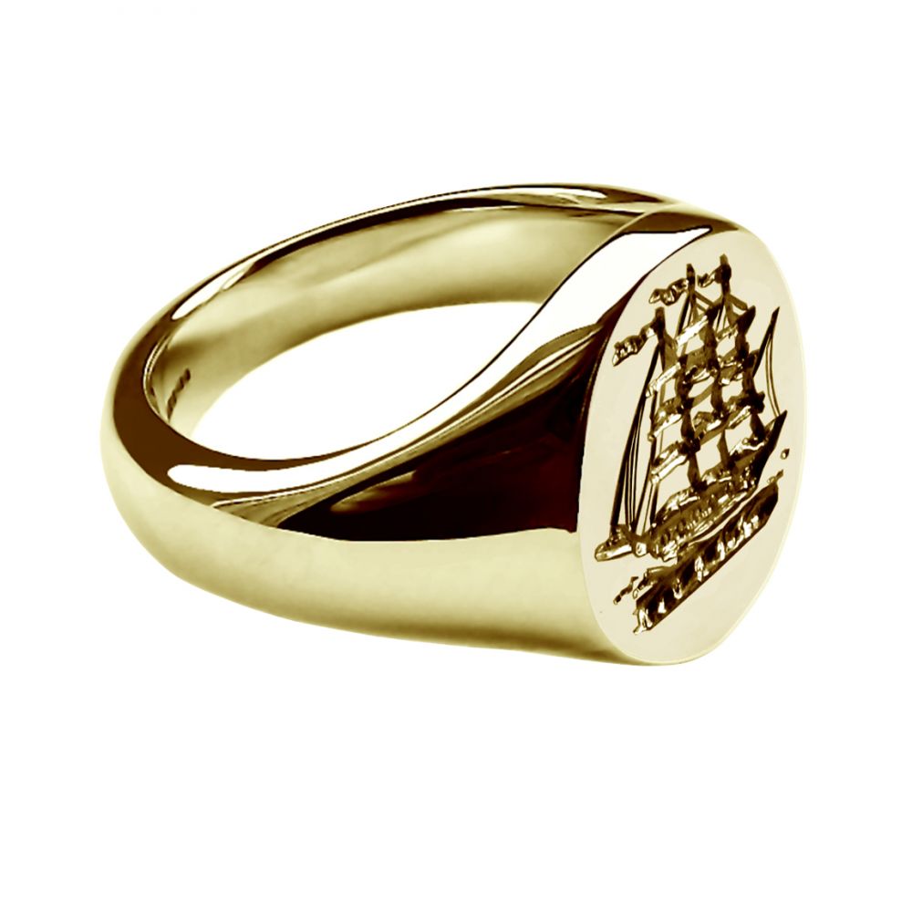 9ct Yellow Gold Unisex Oval Family Crest Signet Rings 13 x 11 x 2.7mm