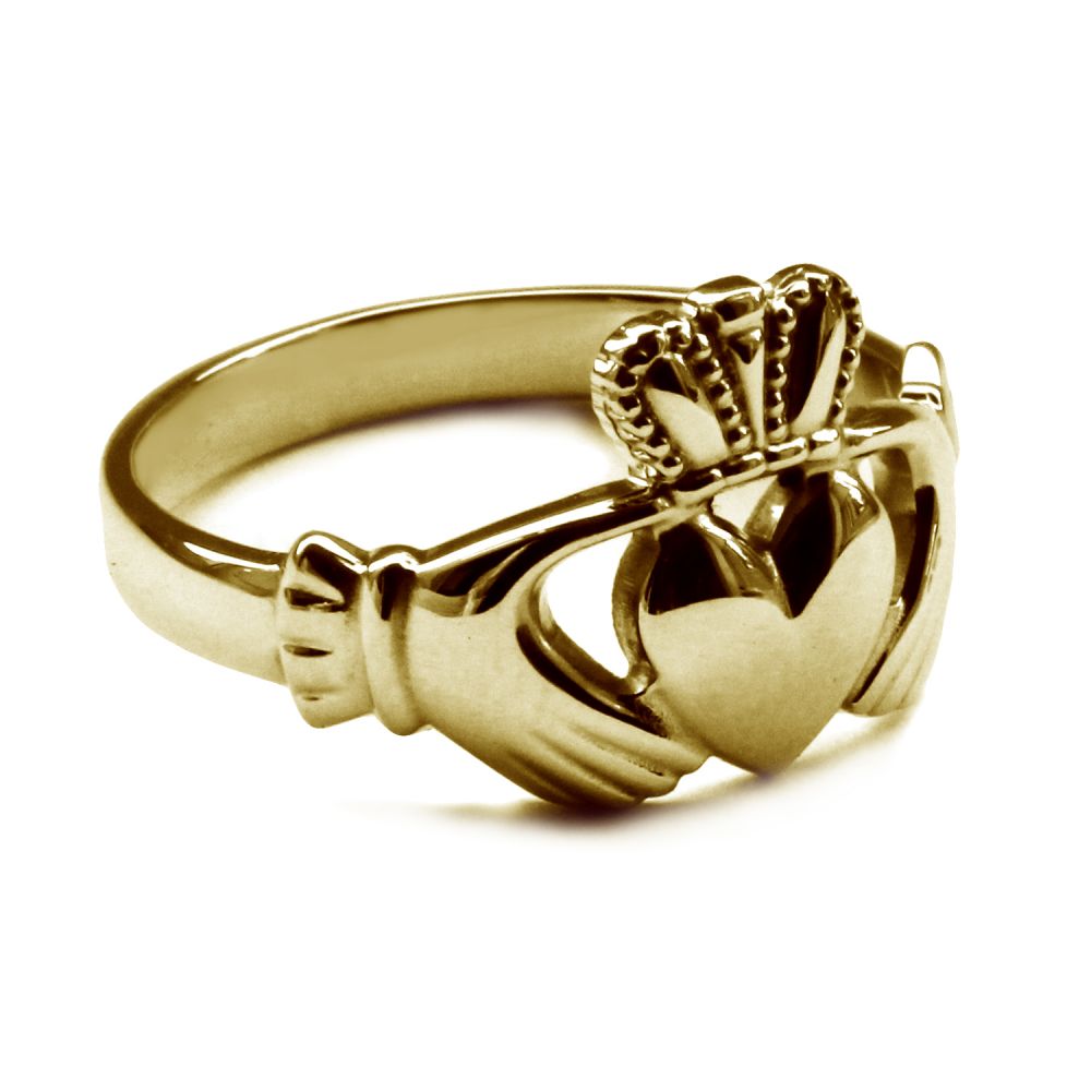 9ct Yellow Gold Men's Large Irish Claddagh Rings Bespoke Hand Finished