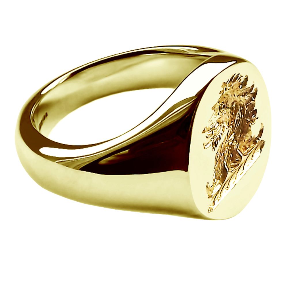 18ct Yellow Gold Men's Oval Family Crest Signet Rings 16 x 13 x 2.75mm