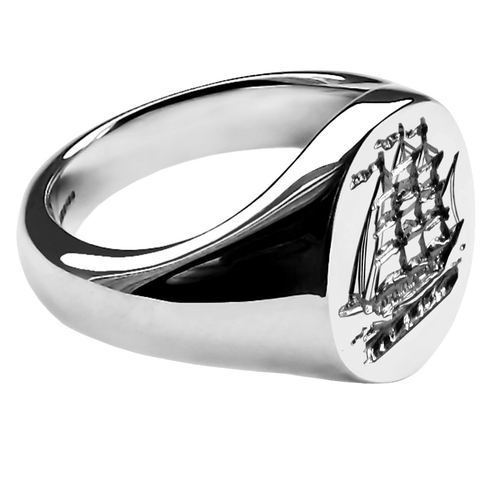 925 Sterling Silver Unisex Oval Family Crest Signet Rings 14x12x2.7mm