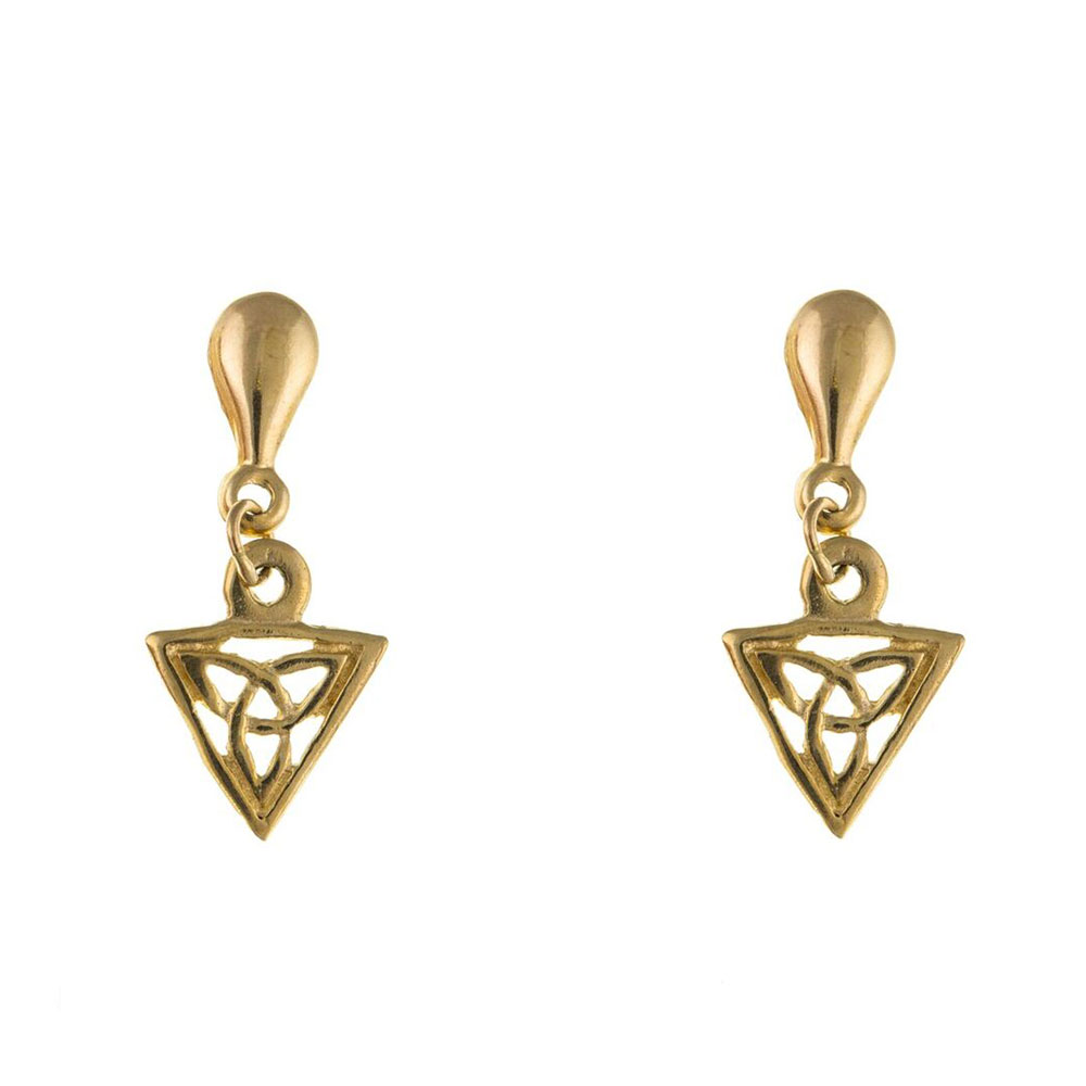 9ct Yellow Gold Celtic Design Drop Stud Earrings 16 x 8mm
