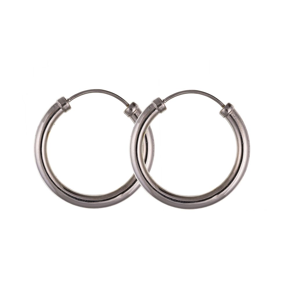 9ct White Gold Unisex 18mm Capped Hoop Earrings  UK Made