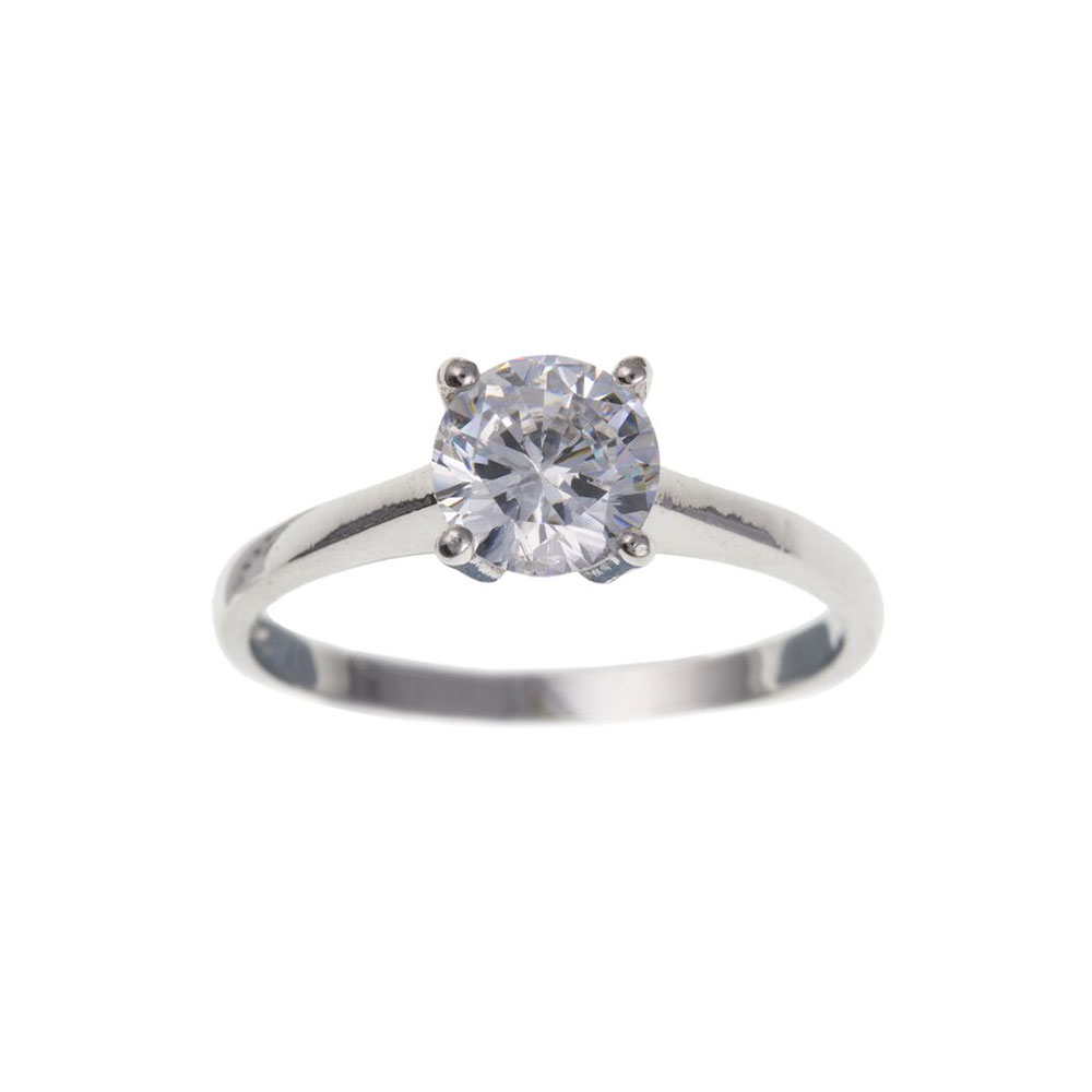 9ct White Gold Single Stone Set 6mm CZ Solitaire Dress Ring