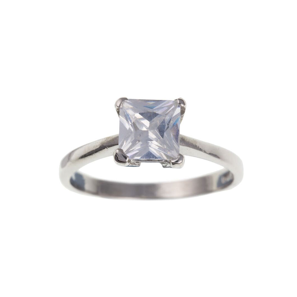 9ct White Gold Single Stone Square 6mm CZ Solitaire Ring
