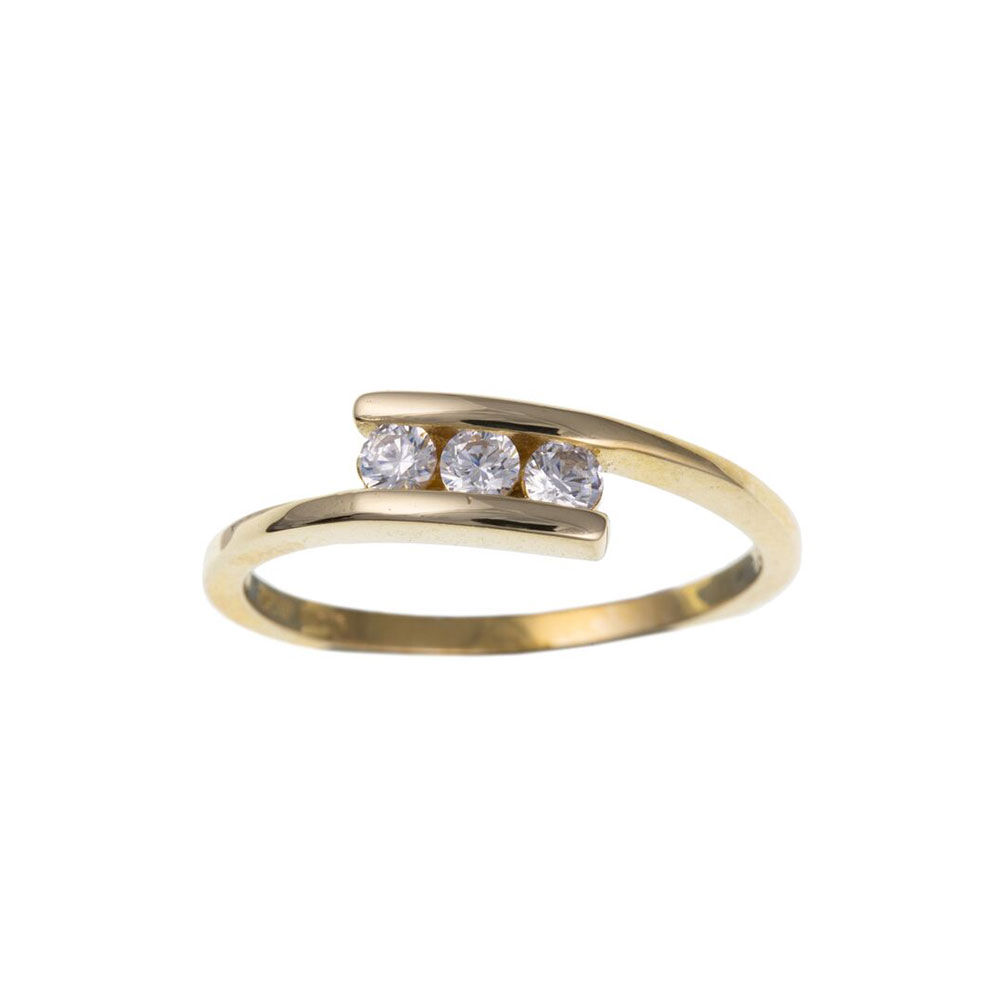 9ct Yellow Gold Three Stone 5mm CZ Crossover Dress Ring