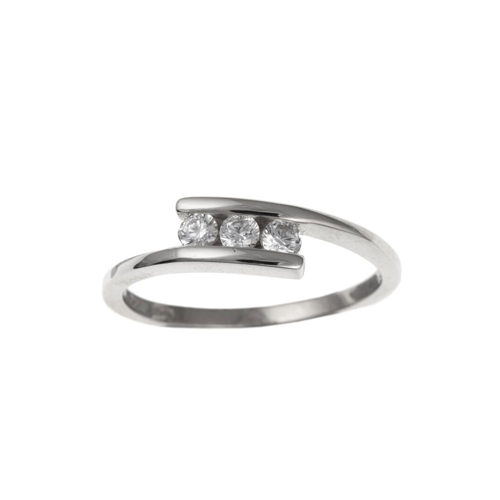 9ct White Gold Three Stone 5mm CZ Crossover Dress Ring