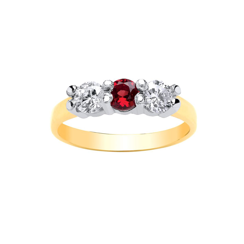 9ct Yellow Gold 5mm Real Garnet / CZ Dress Ring