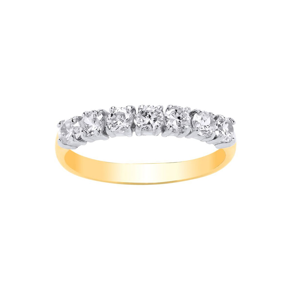 9ct Yellow Gold 3mm CZ Seven Stone Dress Ring