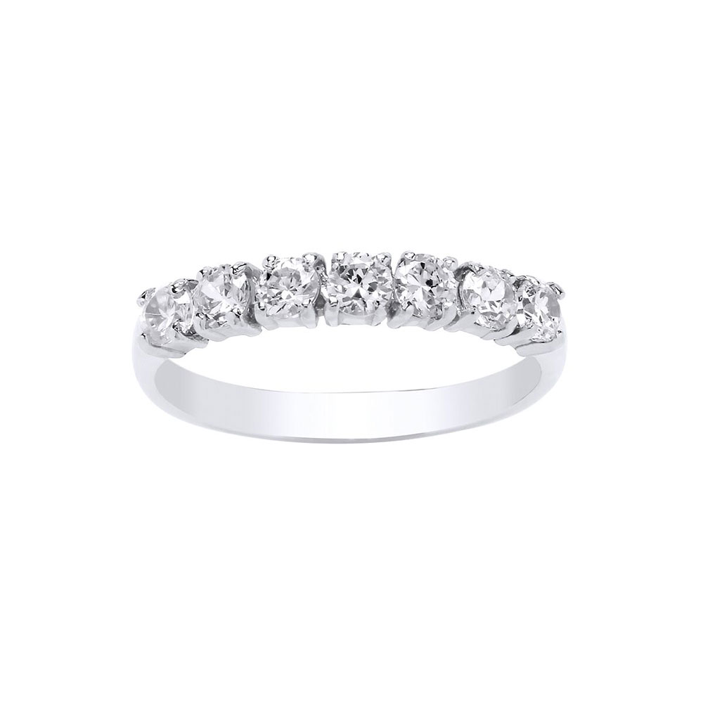 9ct White Gold 3mm CZ Seven Stone Dress Ring