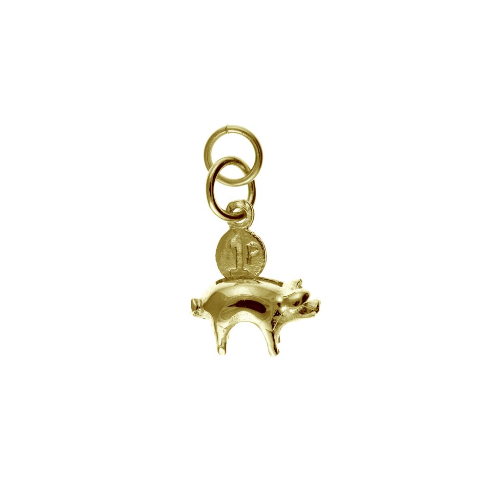 9ct Solid Yellow Gold Money Box Pig Charm
