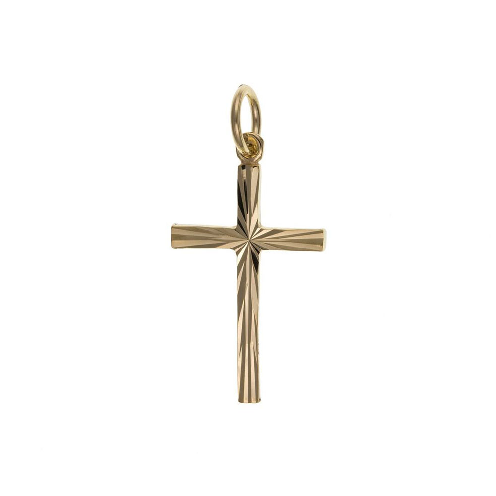 9ct Gold Diamond Cut Cross 20 x 15mm & Optional Diamond Cut Fine Hanging Belcher Chain