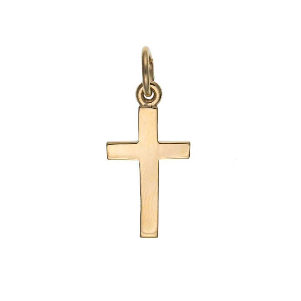 9ct Gold Plain Cross 20 x 10mm & Optional Diamond Cut Fine Hanging Belcher Chain