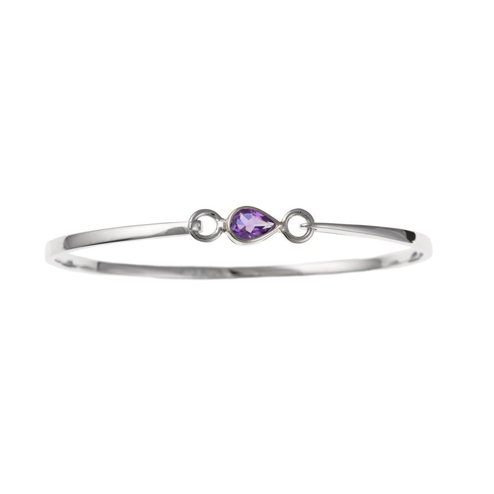 Sterling Silver Real Amethyst 7mm Bangle / Bracelet UK 925 HM