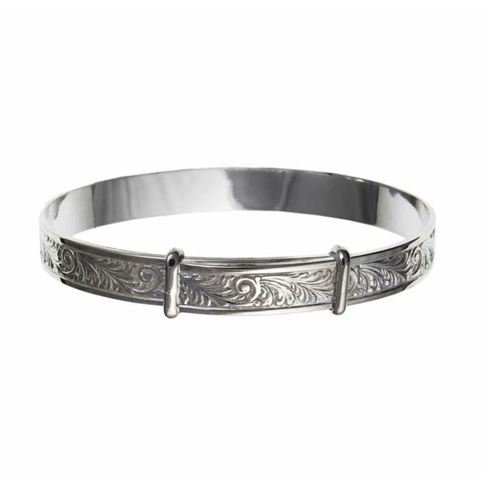 925 Sterling Silver 6mm Engraved Expanding Bangle Woman's / Child's / Babies UK HM