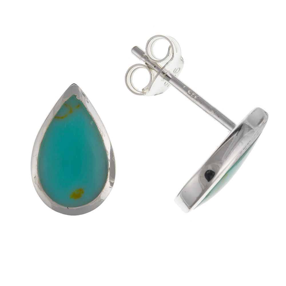 925 Sterling Silver Real Turquoise 11mm Teardrop Stud Earrings