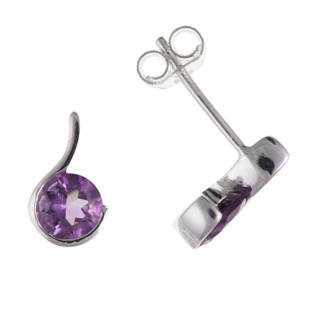 925 Sterling Silver Real Amethyst 10mm Stud Earrings