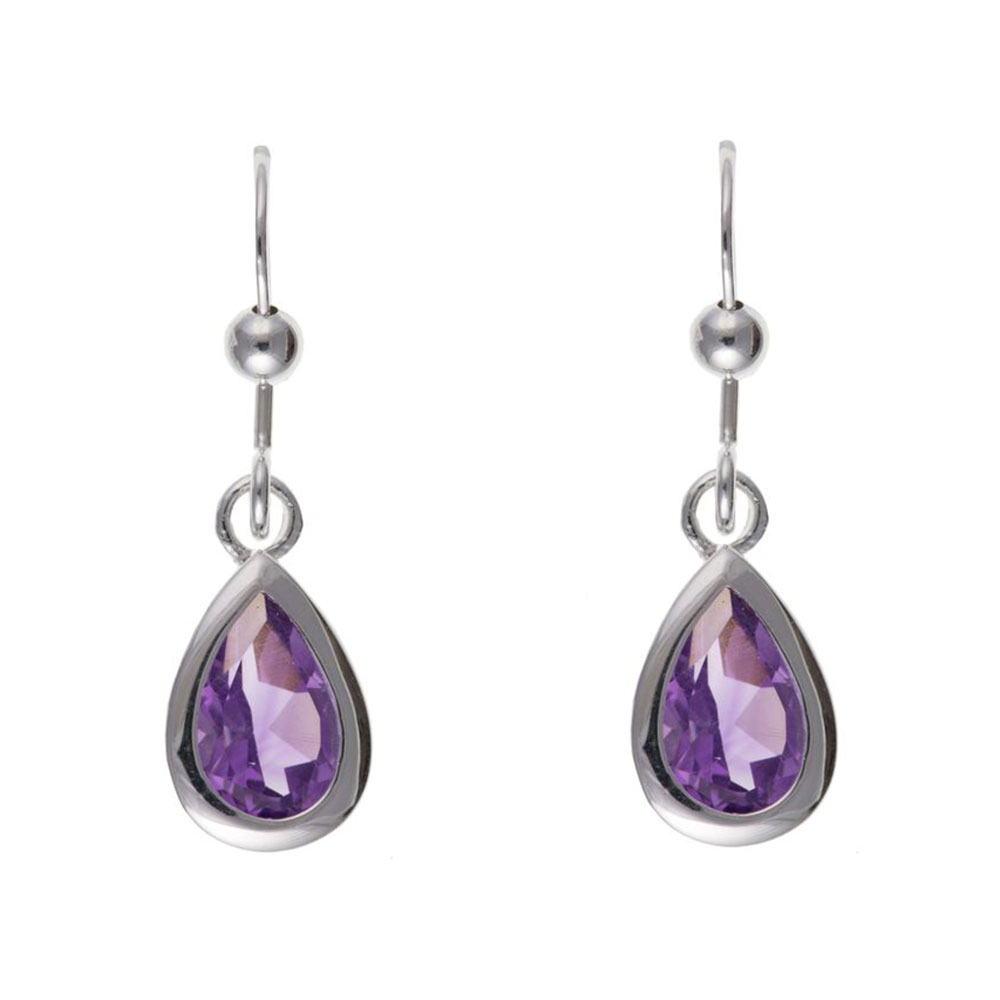 925 Sterling Silver Real Amethyst 25mm Drop Earrings