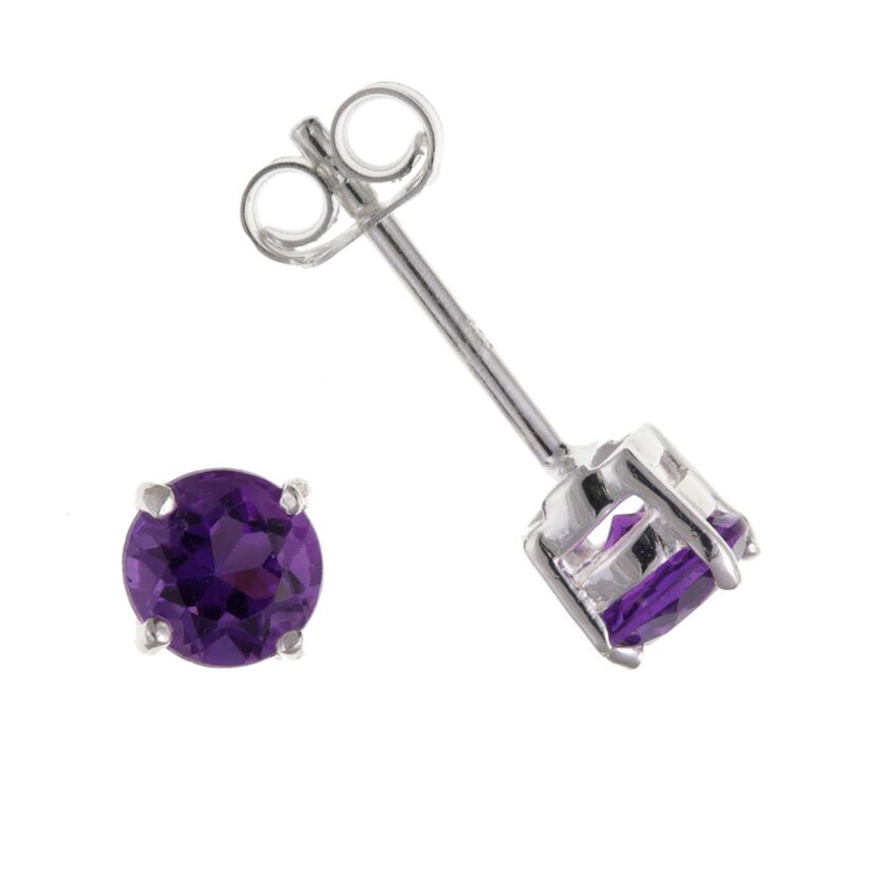 925 Sterling Silver Real Amethyst 6mm Stud Earrings