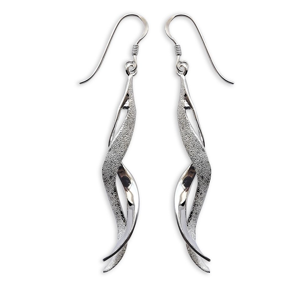 925 Sterling Silver Plain & Laser Twist Drop Earrings