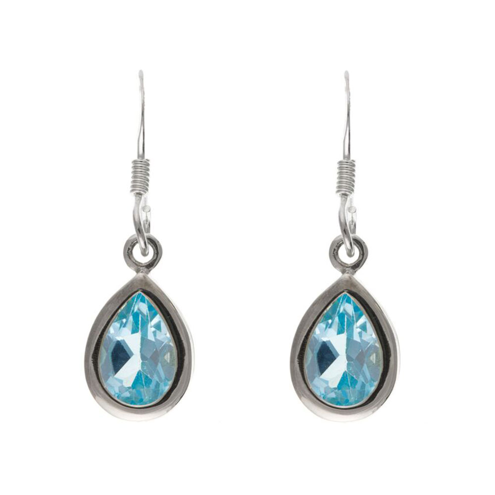 925 Sterling Silver Real Blue Topaz 24mm Drop Earrings