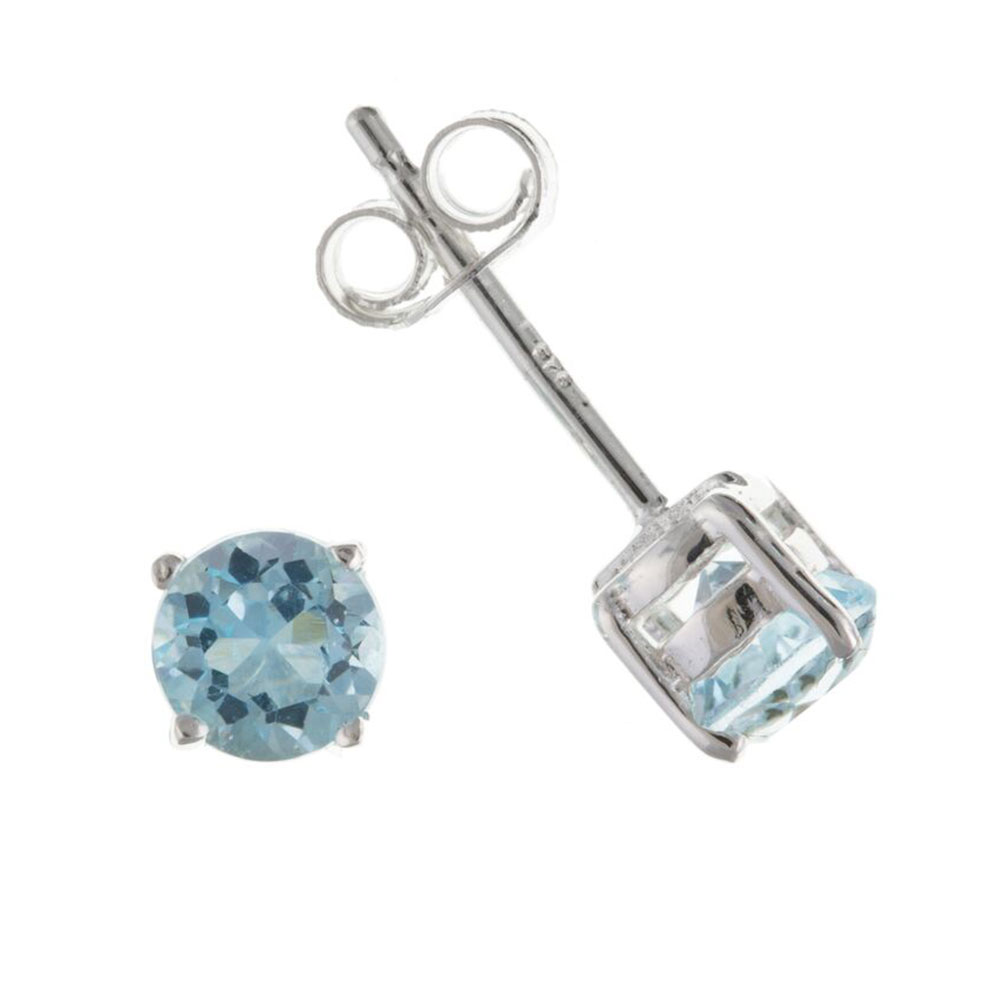 925 Sterling Silver Real Blue Topaz 10mm Stud Earrings