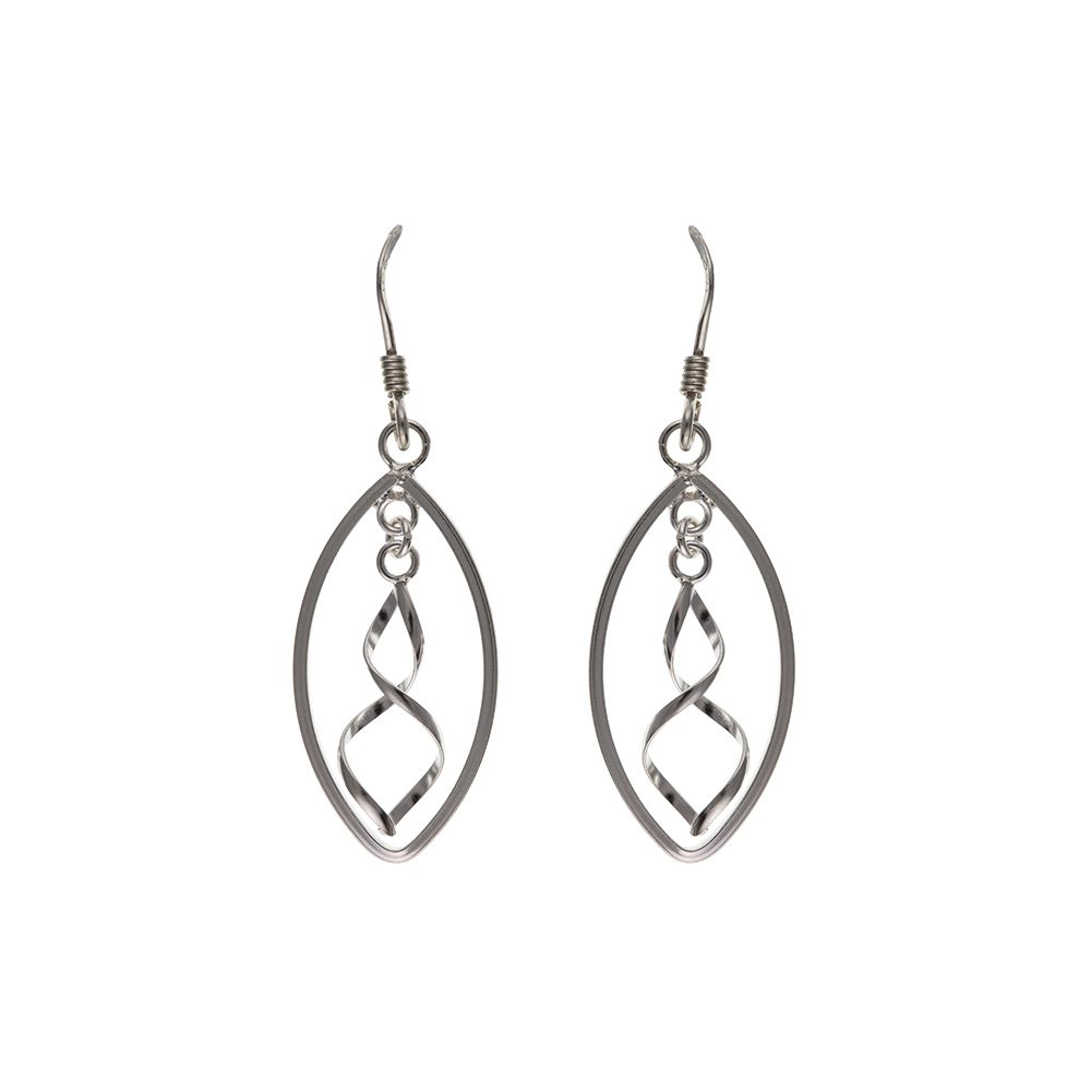 925 Solid Sterling Silver Oval Spiral Drop Earrings  With Shephard Hooks
