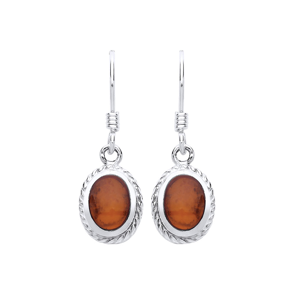 925 Sterling Silver Real Amber 28mm Drop Earrings