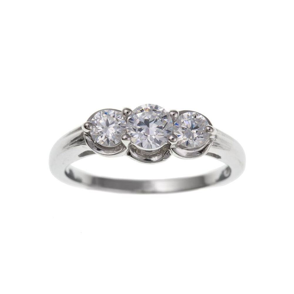925 Sterling Silver and CZ 7mm Three Stone Dress Ring