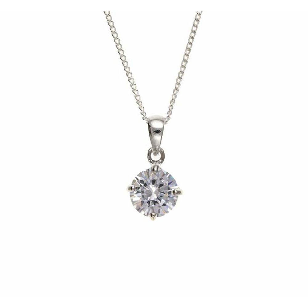 Sterling Silver Cubic Zirconia Round Drop Pendant  UK Made and 925 Stamped