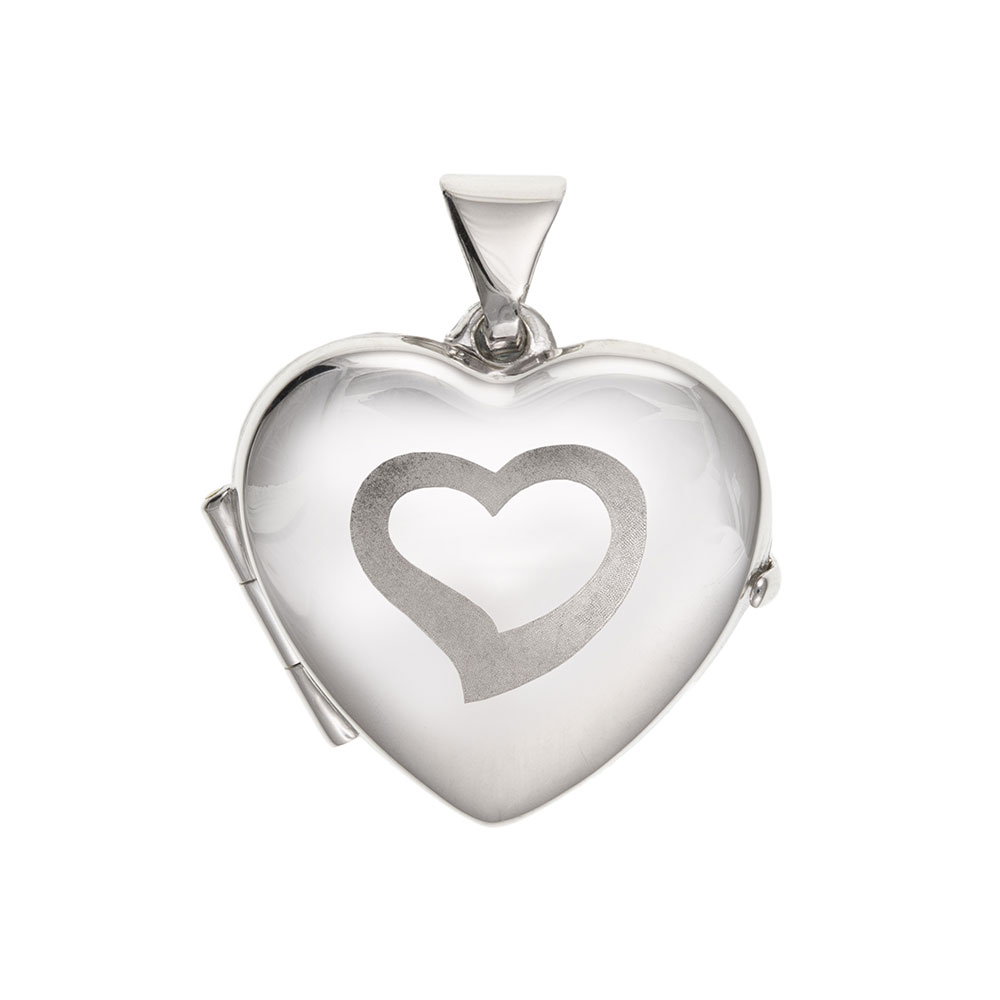 925 Sterling Silver Part Satin Heart Locket 20 x 16mm