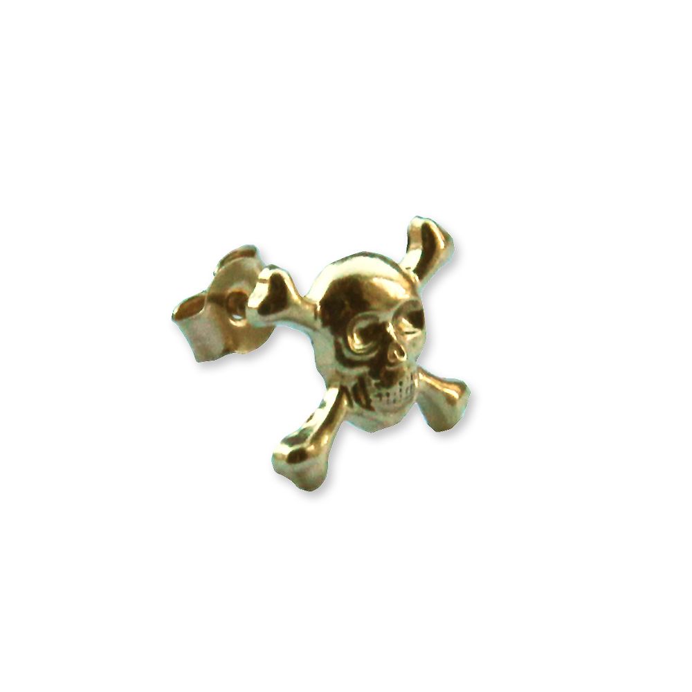 9ct Yellow Gold Men's Skull and Crossbone Studs UK Made