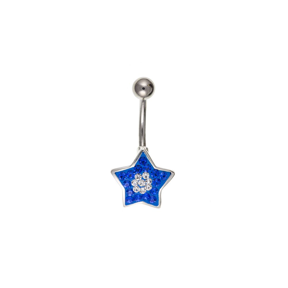 13mm Blue Crystal Star Steel Belly Bar