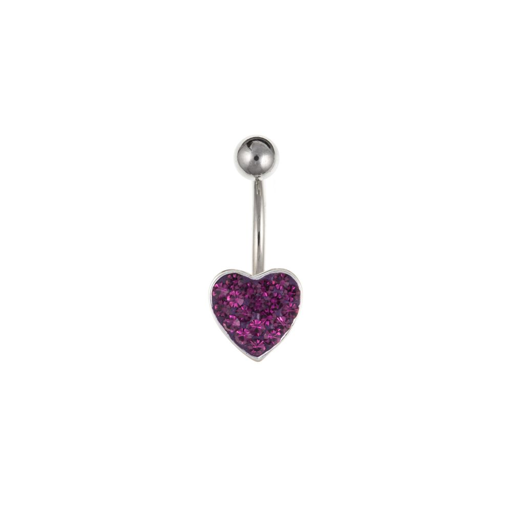 10mm Amethyst Crystal Heart Sterling Silver Belly Bar