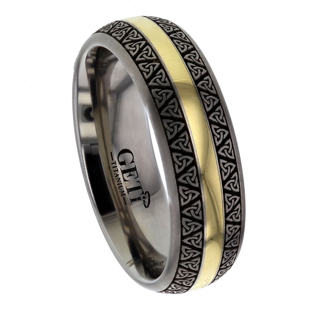 Celtic Court Titanium Ring With 18ct Yellow Gold Yellow Inlay