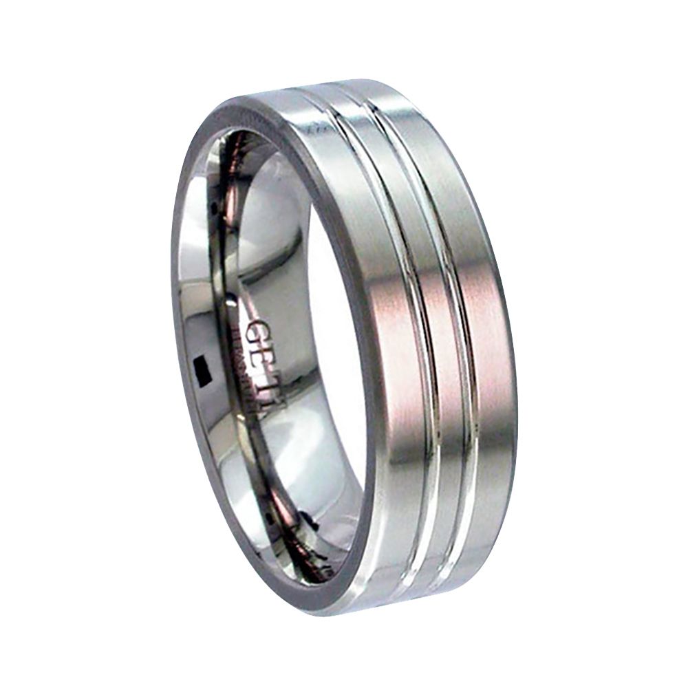 Titanium Flat Court With Grooves Wedding Ring