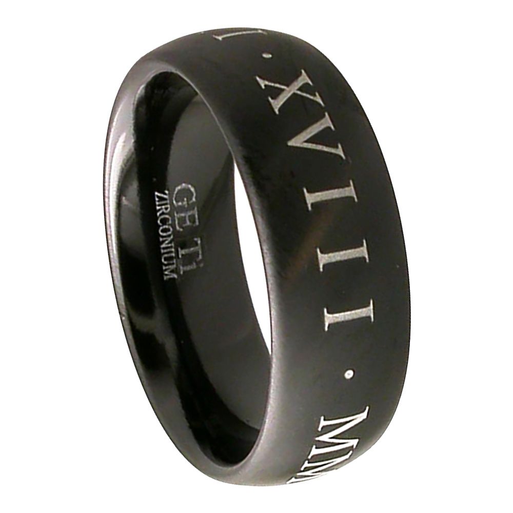 Black Zirconium Court Ring With Roman Date Letters