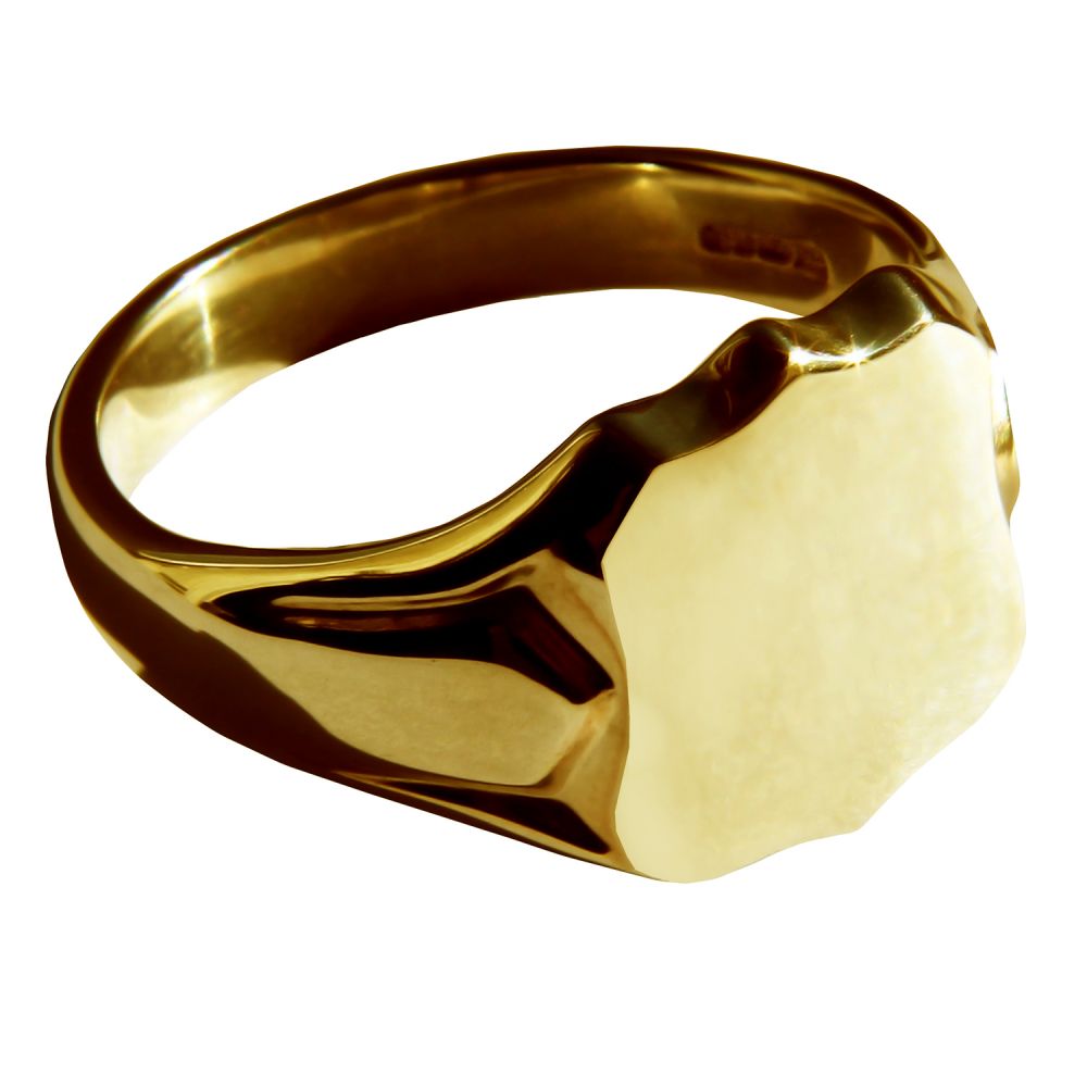 9ct Yellow Gold Shield shaped Signet Rings 14 x 12mm 8.1g